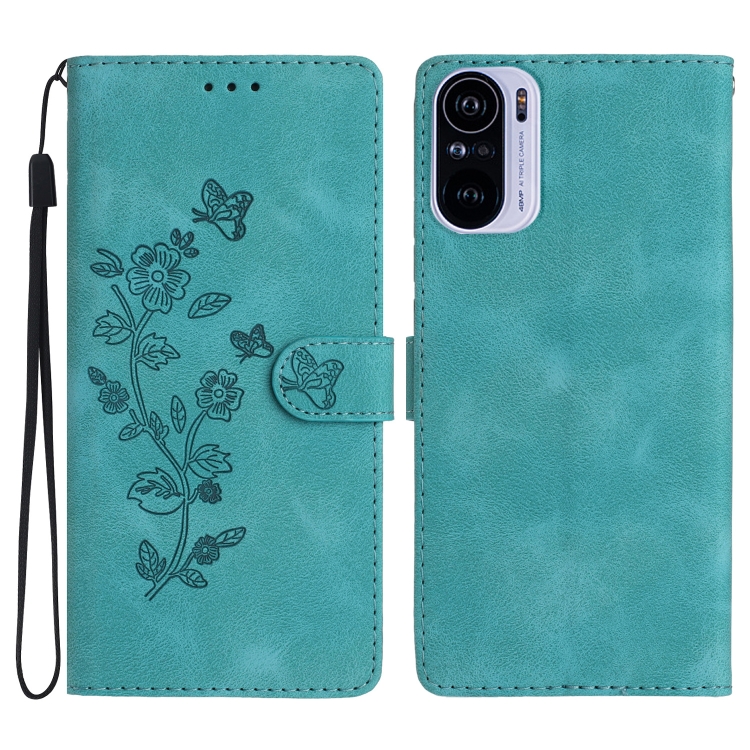 

For Xiaomi Redmi K40 / K40 Pro Flower Butterfly Embossing Pattern Leather Phone Case(Sky Blue)