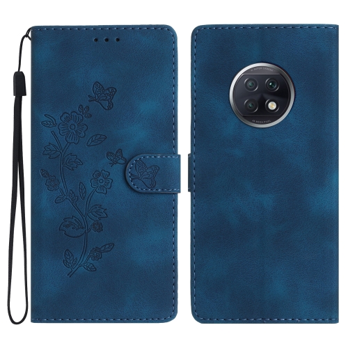 

For Xiaomi Redmi Note 9 5G / Note 9T Flower Butterfly Embossing Pattern Leather Phone Case(Blue)