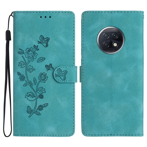 

For Xiaomi Redmi Note 9 5G / Note 9T Flower Butterfly Embossing Pattern Leather Phone Case(Sky Blue)