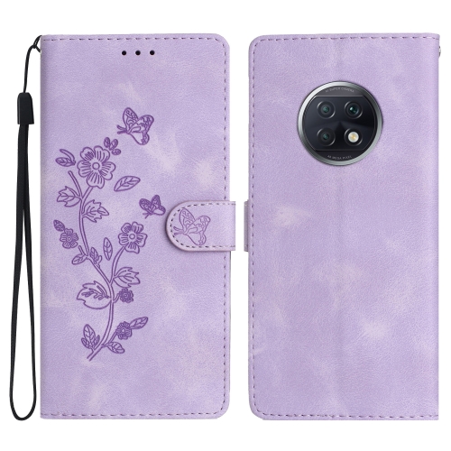 

For Xiaomi Redmi Note 9 5G / Note 9T Flower Butterfly Embossing Pattern Leather Phone Case(Purple)