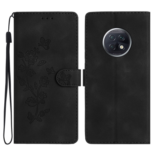 

For Xiaomi Redmi Note 9 5G / Note 9T Flower Butterfly Embossing Pattern Leather Phone Case(Black)