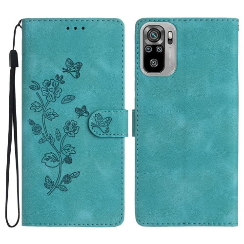 

For Xiaomi Redmi Note 10 4G / Note 10S Flower Butterfly Embossing Pattern Leather Phone Case(Sky Blue)