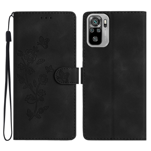 

For Xiaomi Redmi Note 10 4G / Note 10S Flower Butterfly Embossing Pattern Leather Phone Case(Black)