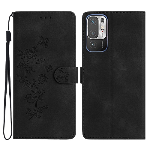 

For Xiaomi Redmi Note 10 5G Flower Butterfly Embossing Pattern Leather Phone Case(Black)