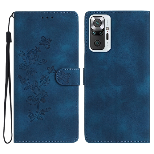 

For Xiaomi Redmi Note 10 Pro / 10 Pro Max Flower Butterfly Embossing Pattern Leather Phone Case(Blue)