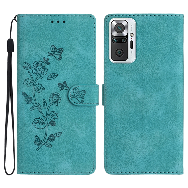 

For Xiaomi Redmi Note 10 Pro / 10 Pro Max Flower Butterfly Embossing Pattern Leather Phone Case(Sky Blue)