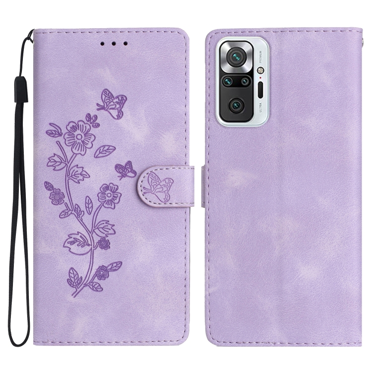 

For Xiaomi Redmi Note 10 Pro / 10 Pro Max Flower Butterfly Embossing Pattern Leather Phone Case(Purple)