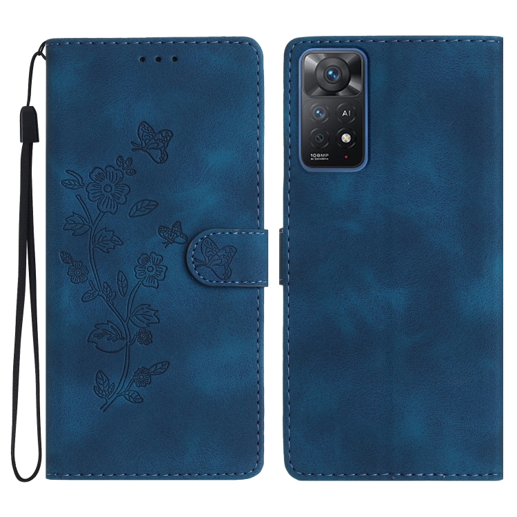 

For Xiaomi Redmi Note 11 Pro 5G Global Flower Butterfly Embossing Pattern Leather Phone Case(Blue)