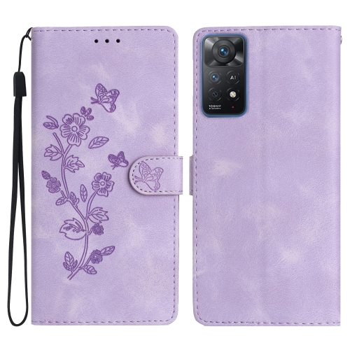 

For Xiaomi Redmi Note 11 Pro 5G Global Flower Butterfly Embossing Pattern Leather Phone Case(Purple)