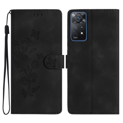 

For Xiaomi Redmi Note 11 Pro 5G Global Flower Butterfly Embossing Pattern Leather Phone Case(Black)