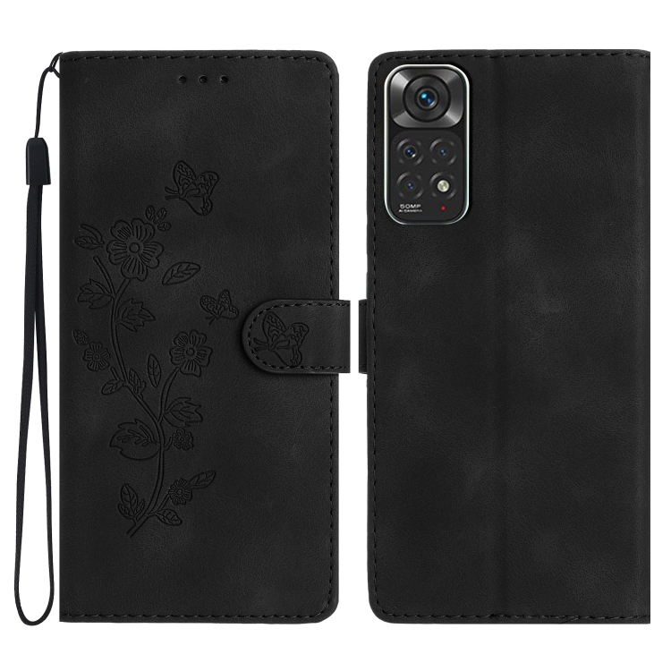 

For Xiaomi Redmi Note 11 4G Global / Note 11S Flower Butterfly Embossing Pattern Leather Phone Case(Black)