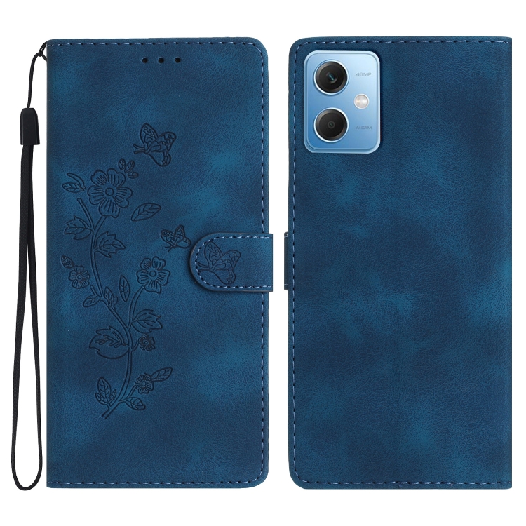 

For Xiaomi Redmi Note 12 5G Flower Butterfly Embossing Pattern Leather Phone Case(Blue)