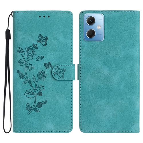 

For Xiaomi Redmi Note 12 5G Flower Butterfly Embossing Pattern Leather Phone Case(Sky Blue)