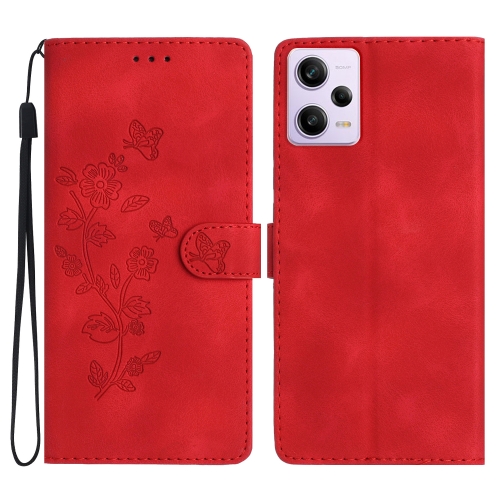 

For Xiaomi Redmi Note 12 Pro 5G Flower Butterfly Embossing Pattern Leather Phone Case(Red)