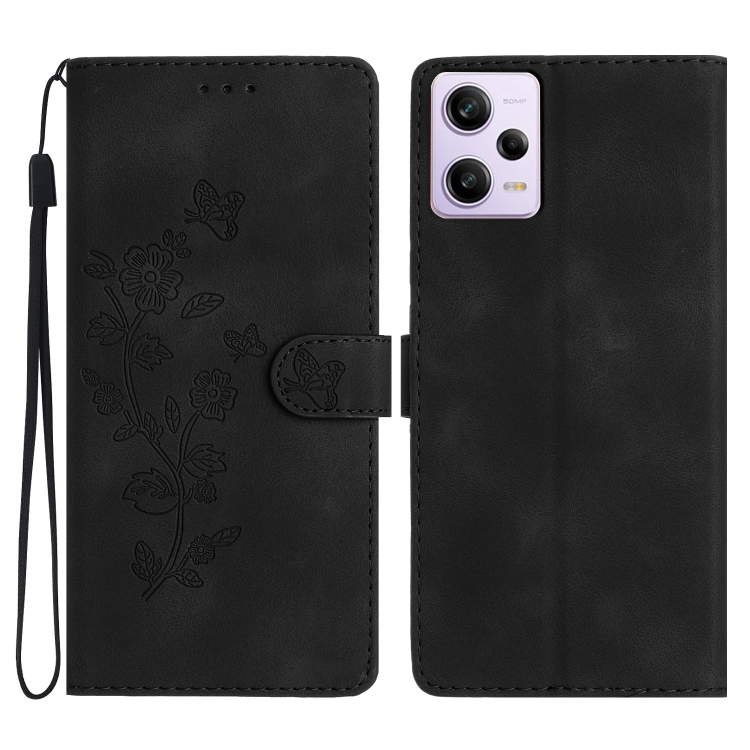

For Xiaomi Redmi Note 12 Pro 5G Flower Butterfly Embossing Pattern Leather Phone Case(Black)