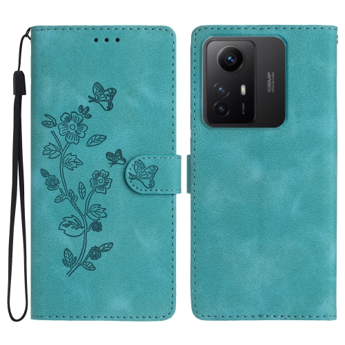 

For Xiaomi Redmi Note 12S Flower Butterfly Embossing Pattern Leather Phone Case(Sky Blue)