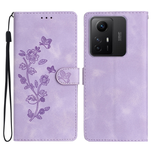 

For Xiaomi Redmi Note 12S Flower Butterfly Embossing Pattern Leather Phone Case(Purple)