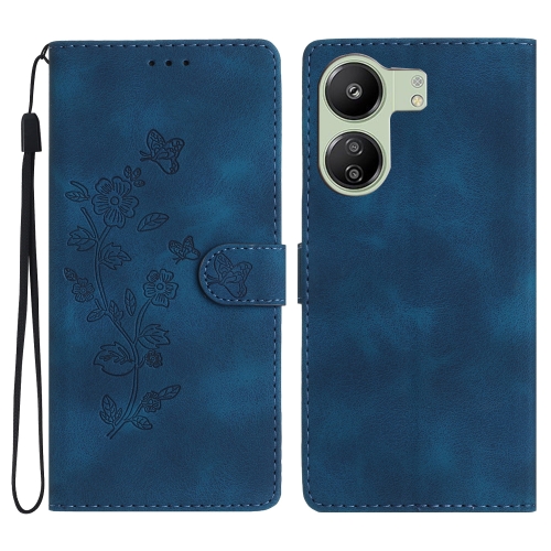 

For Xiaomi Redmi 13C 4G Flower Butterfly Embossing Pattern Leather Phone Case(Blue)