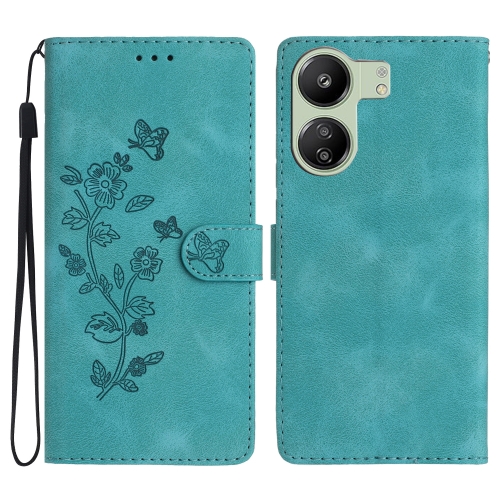 

For Xiaomi Redmi 13C 4G Flower Butterfly Embossing Pattern Leather Phone Case(Sky Blue)