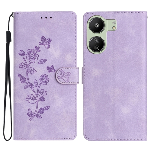 

For Xiaomi Redmi 13C 4G Flower Butterfly Embossing Pattern Leather Phone Case(Purple)