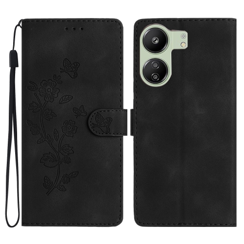 

For Xiaomi Redmi 13C 4G Flower Butterfly Embossing Pattern Leather Phone Case(Black)