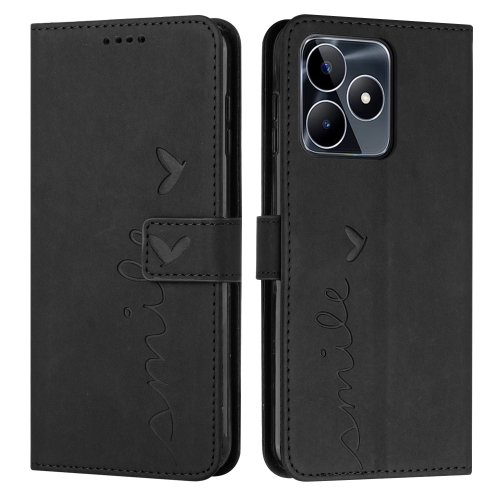 

For Realme C53/Narzo N53 Skin Feel Heart Pattern Leather Phone Case(Black)