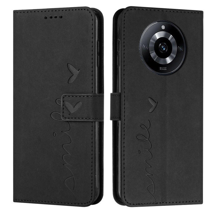 

For Realme 11 Pro/11 Pro+ Skin Feel Heart Pattern Leather Phone Case(Black)