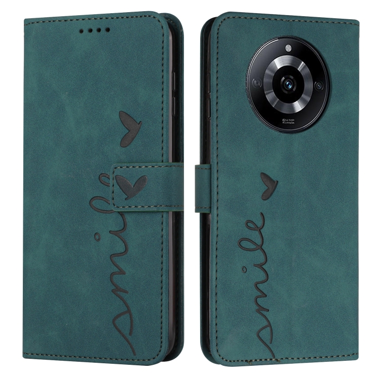 

For Realme 11 Pro/11 Pro+ Skin Feel Heart Pattern Leather Phone Case(Green)