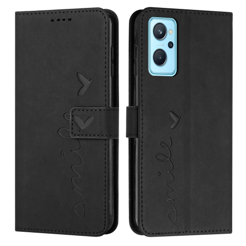 

For Realme 9i 5G/V20 5G/V30t/V30 Skin Feel Heart Pattern Leather Phone Case(Black)