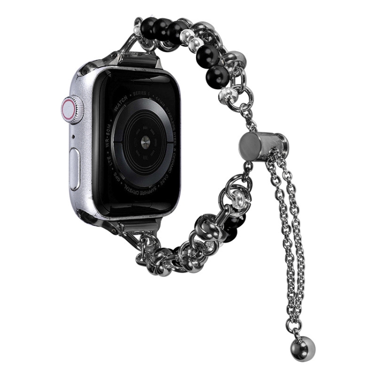 

For Apple Watch 5 44mm Pearl Bracelet Metal Watch Band(Black)