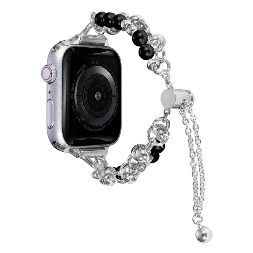 

For Apple Watch 3 38mm Pearl Bracelet Metal Watch Band(Silver Black)