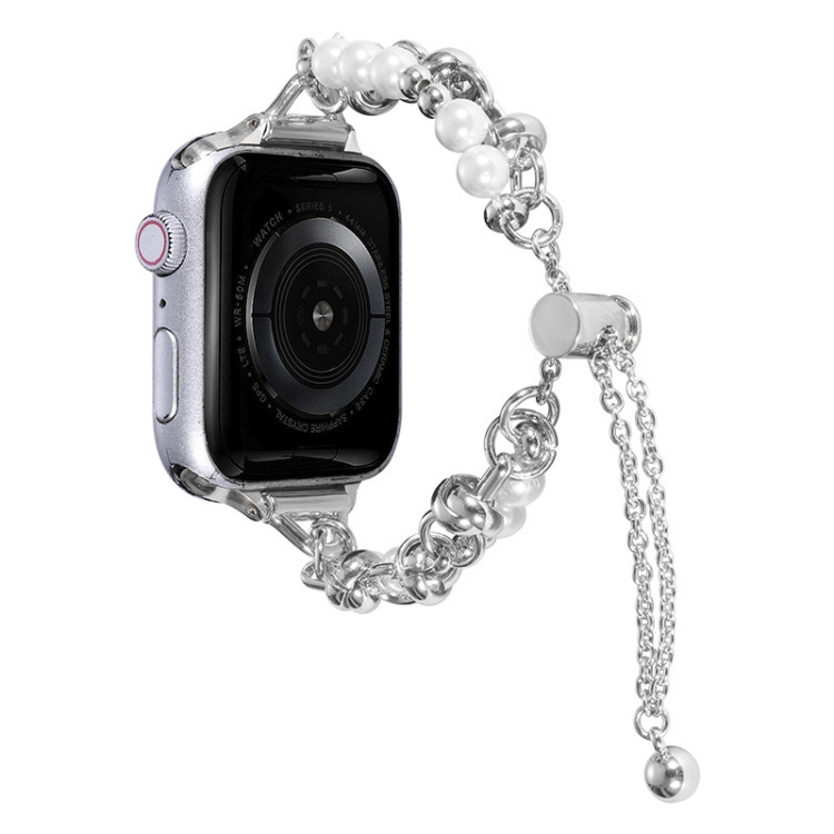 

For Apple Watch 3 42mm Pearl Bracelet Metal Watch Band(Silver)