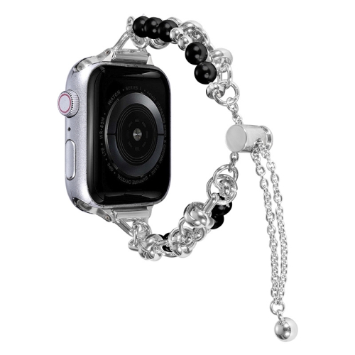 

For Apple Watch 2 38mm Pearl Bracelet Metal Watch Band(Silver Black)