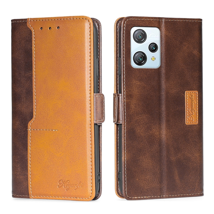 

For Blackview A53 / A53 Pro Contrast Color Side Buckle Leather Phone Case(Dark Brown + Gold)