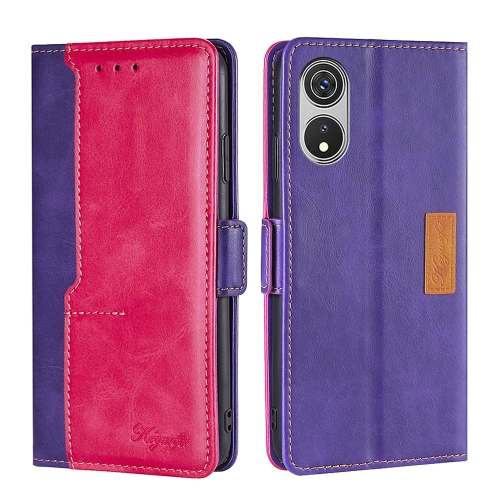 

For CUBOT P60 Contrast Color Side Buckle Leather Phone Case(Purple + Rose Red)