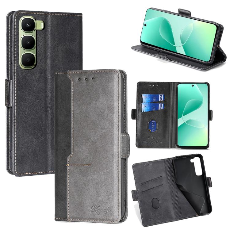 

For Infinix Hot 60 5G Contrast Color Side Buckle Leather Phone Case(Black + Grey)