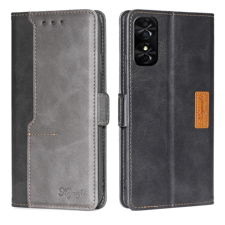 

For TCL 50 SE 4G Contrast Color Side Buckle Leather Phone Case(Black + Grey)
