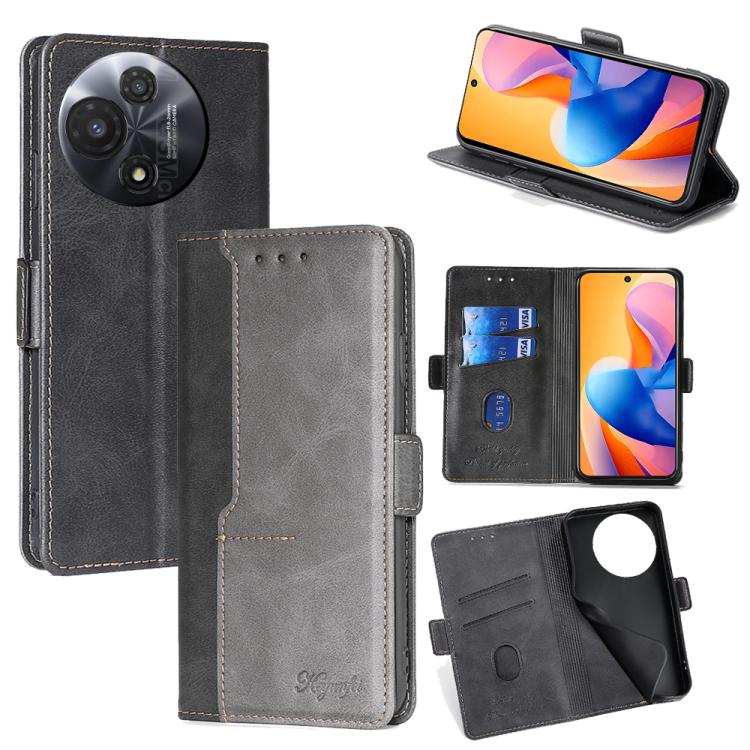 

For TCL 60R 5G Contrast Color Side Buckle Leather Phone Case(Black + Grey)