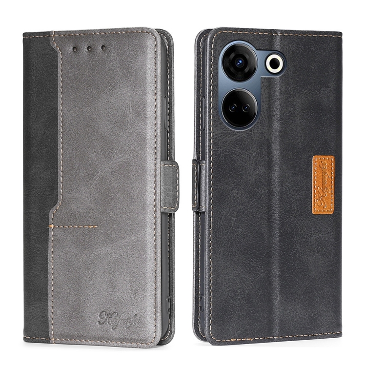 

For Tecno Camon 20 Pro 4G Contrast Color Side Buckle Leather Phone Case(Black + Grey)