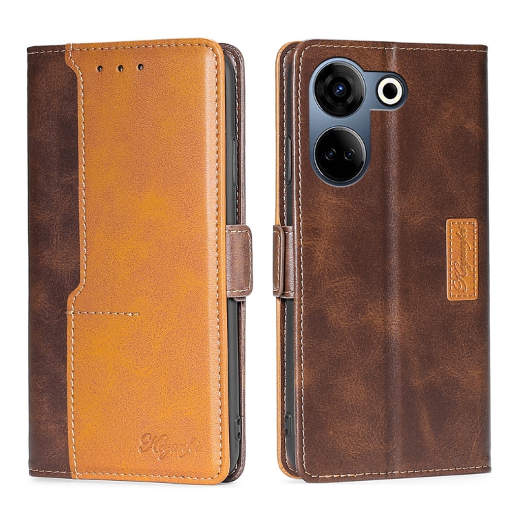 

For Tecno Camon 20 Pro 4G Contrast Color Side Buckle Leather Phone Case(Dark Brown + Gold)