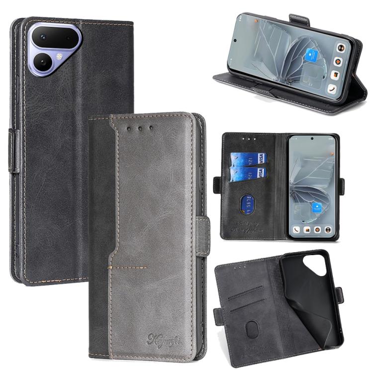 

For Tecno Pova Curve 2 5G Contrast Color Side Buckle Leather Phone Case(Black + Grey)