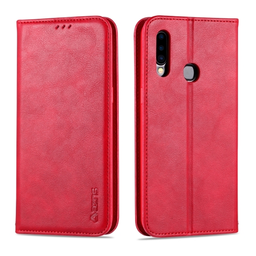 For Samsung Galaxy A20s AZNS Retro Texture Magnetic Horizontal Flip PU Leather Case with Holder & Card Slots & Photo Frame(Red)