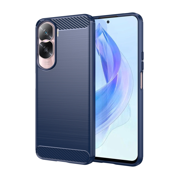

For Honor 90 Lite Brushed Texture Carbon Fiber TPU Phone Case(Blue)