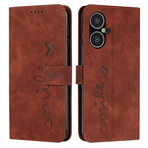 For Tecno Pova Neo 3 Skin Feel Heart Pattern Leather Phone Case(Brown) for samsung galaxy tab a9 embossed butterfly pattern horizontal flip leather tablet case brown