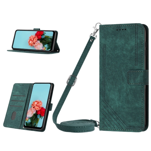 

For OPPO A1 5G/A98/F23 5G Skin Feel Stripe Pattern Leather Phone Case with Lanyard(Green)