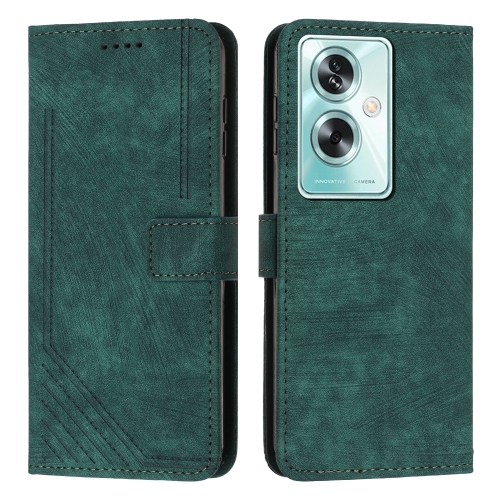 

For OPPO A79 5G Skin Feel Stripe Pattern Leather Phone Case with Lanyard(Green)