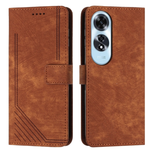 

For OPPO A60 4G Skin Feel Stripe Pattern Leather Phone Case with Lanyard(Brown)