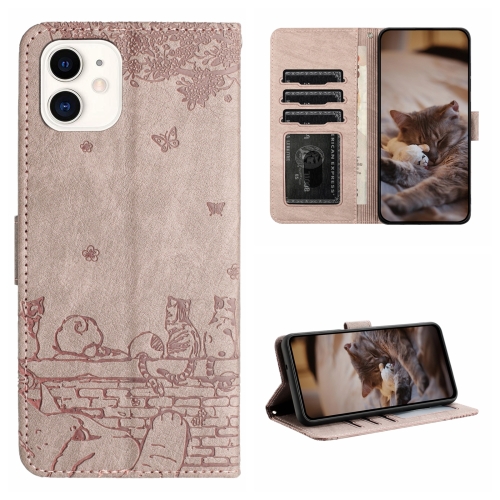 

For iPhone 11 Cat Embossing Pattern Leather Phone Case with Lanyard(Grey)