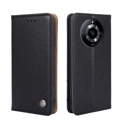 

For Realme 11 5G Non-Magnetic Retro Texture Leather Phone Case(Black)