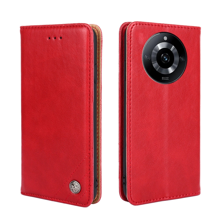 

For Realme 11 5G Non-Magnetic Retro Texture Leather Phone Case(Red)